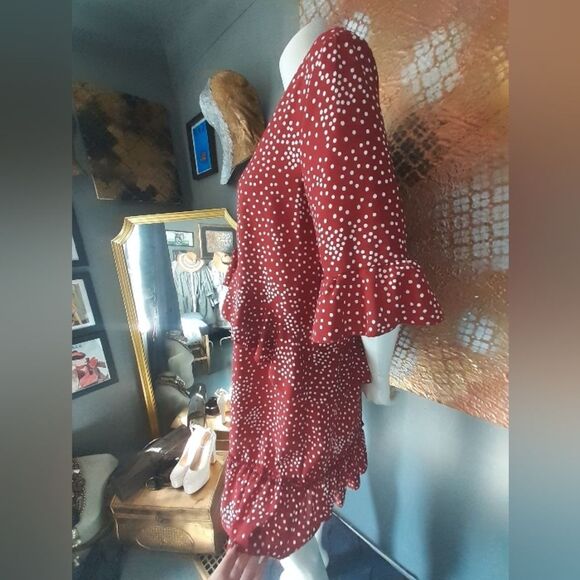 Elegant Red Ruffled Polka Dot Mini Dress - Picture 6 of 13